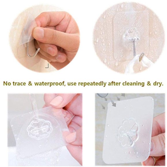 50 Pcs Adhesive Sticky Hooks Heavy Duty Wall Seamless Hook Hangers Transparent - Picture 3 of 10